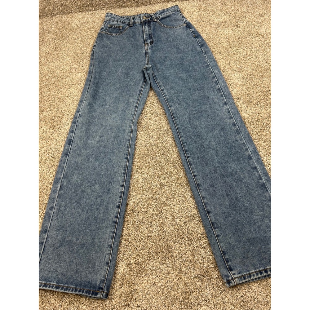 SHEIN Womens High Waisted Straight Leg Jeans Medium Wash Blue Size 2 XS #0915